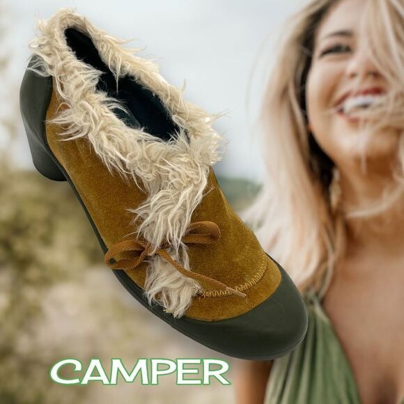 CAMPER Tan Leather Suede Shoes Faux Fur
Trim and Bow 37 - Picture 1 of 8